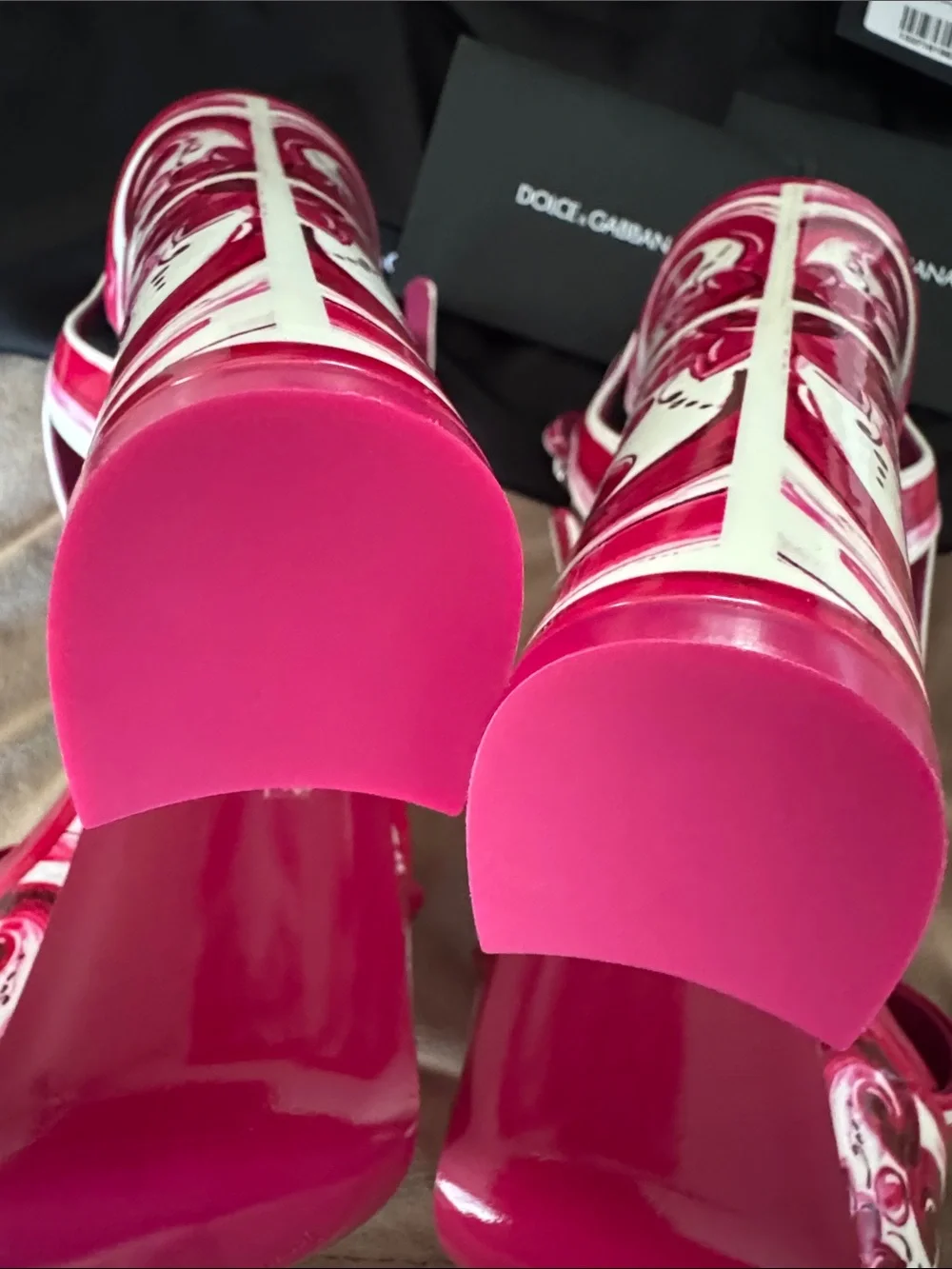 Authentic Dolce & Gabbana Pink Printed Ankle-Strap platform Heels 36.5